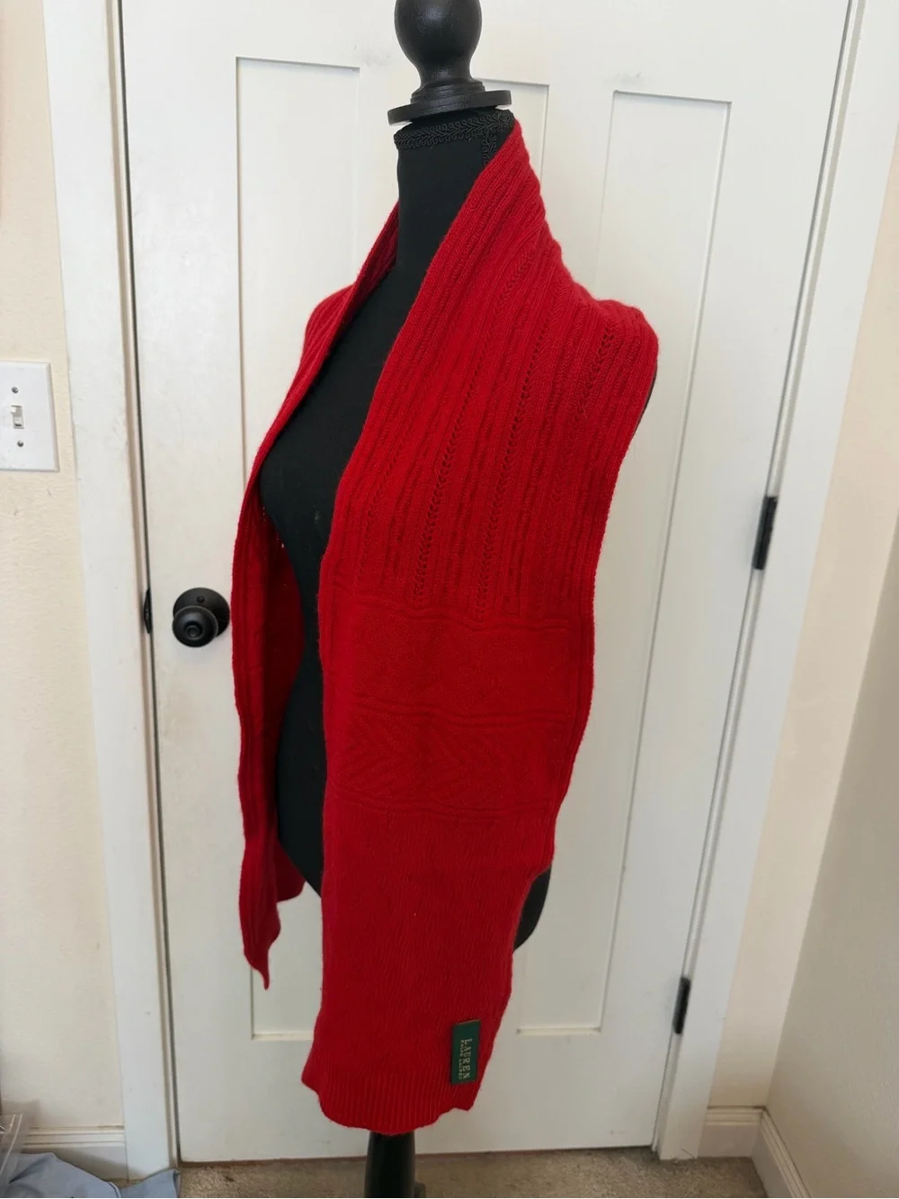 Lauren Ralph Lauren Red knit Scarf Lambs Wool Rabbit Hair Winter Classic